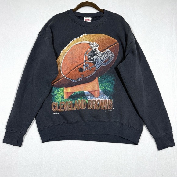 Vintage 90s Cleveland Browns Sweatshirt Large NFL Crewneck Nutmeg Big Print USA - Picture 1 of 14